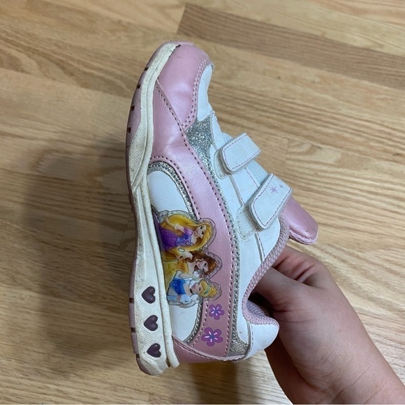Disney Princess Light Up Sneakers Sz 11 Double Strap Kids Toddler Pink White - Picture 3 of 7